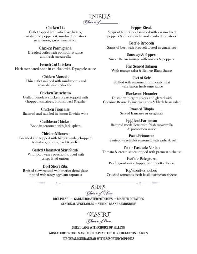 Coral House Simple Buffet Menu