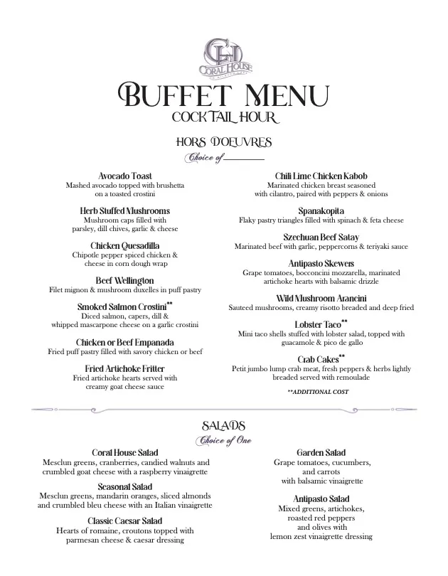 Coral House Simple Buffet Menu
