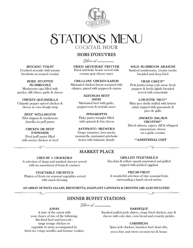 Coral House Stations Menu