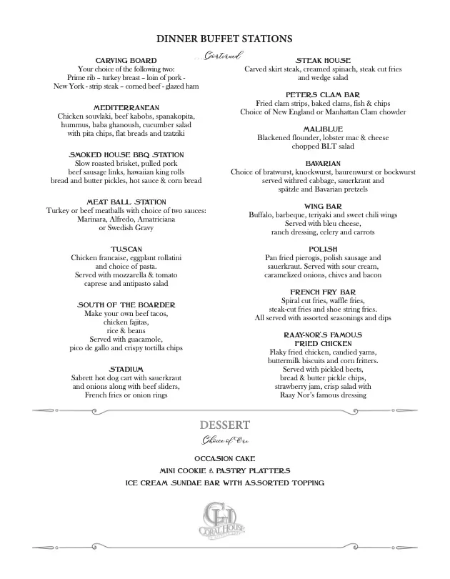 Coral House Stations Menu