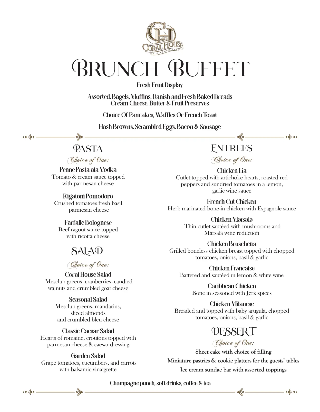 Coral House Brunch Buffet Menu